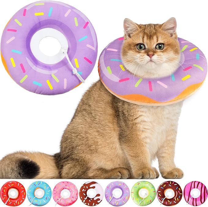 Hpetppy Cat Cone Collar Soft, Cat Recovery Collar for Wound Healing Cute Donut Adjustable Kitten Cones to Stop Licking Comfortable Lightweight Neck Elizabethan Collars for Kittens After Surgery