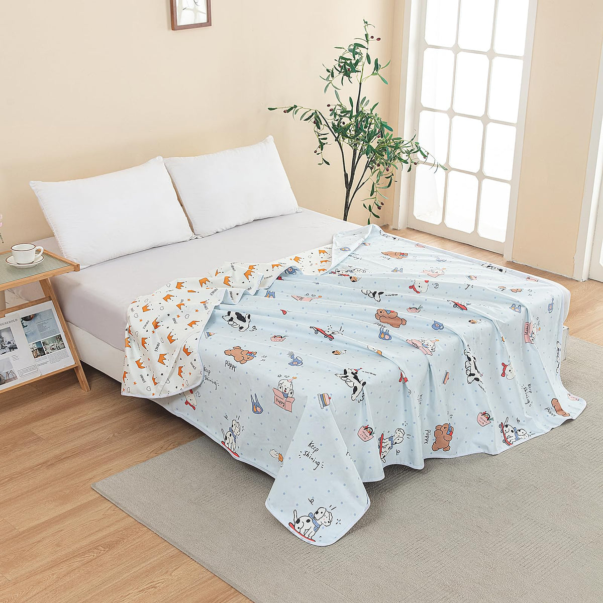 WenBags Waterproof Dog Bed Cover 60 * 80 Inches Throw Size,Pet Hair Resistant Reversible Couch Cover Mattress Protector,Leakproof Bed Liner/Sheet/Blanket for Adults Elderly Pets,Cute Dogs
