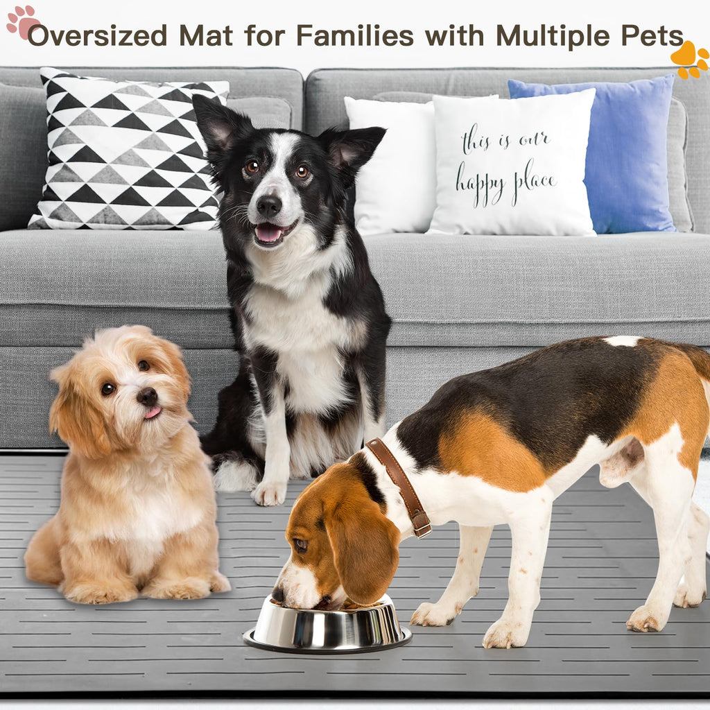 Largest Dog Food Mat, 39.5"x29.5" Silicone Dog and Cat Mat for Food and Water Bowls, Thinken Waterproof Non-Slip XXXL Pet Feeding Mat for Floors (Grayish Green)