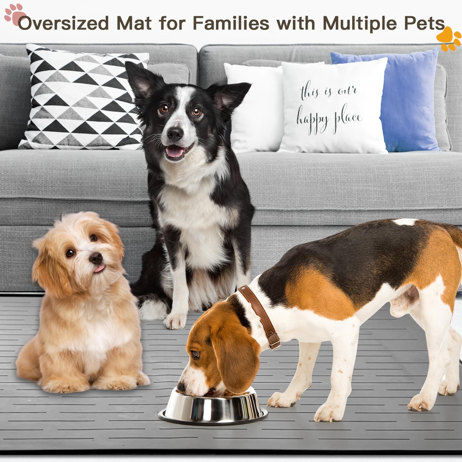 Largest Dog Food Mat, 39.5"x29.5" Silicone Dog and Cat Mat for Food and Water Bowls, Thinken Waterproof Non-Slip XXXL Pet Feeding Mat for Floors (Grayish Green)