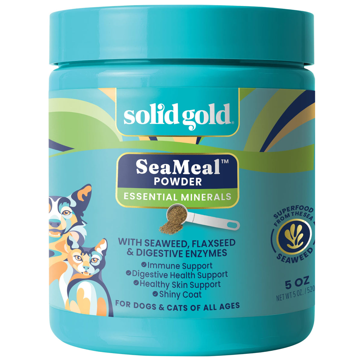 Solid Gold Dog & Cat Multivitamin Powder, Omega 3 & Kelp, Skin & Coat, 5LB