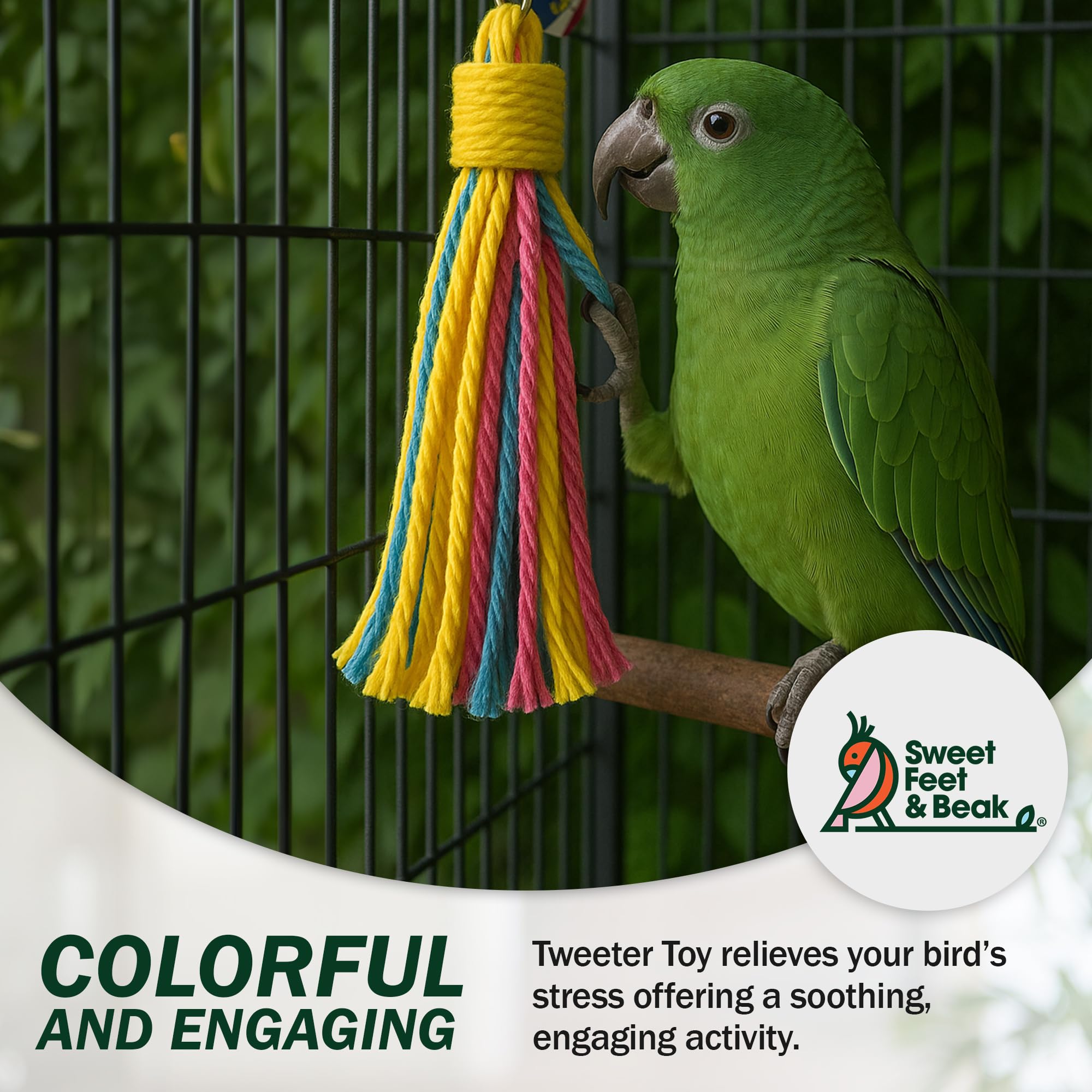 Sweet Feet and Beak Cotton Rope, Little Weave, 8" Bird Rope Shredding Toy