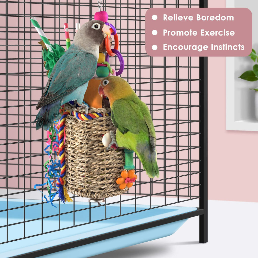 KATUMO Bird Toys, Parrot Grass Basket and Shredding Foraging for Parakeets, Cockatiels, Conures, Small and Medium Bird Cage Accessories