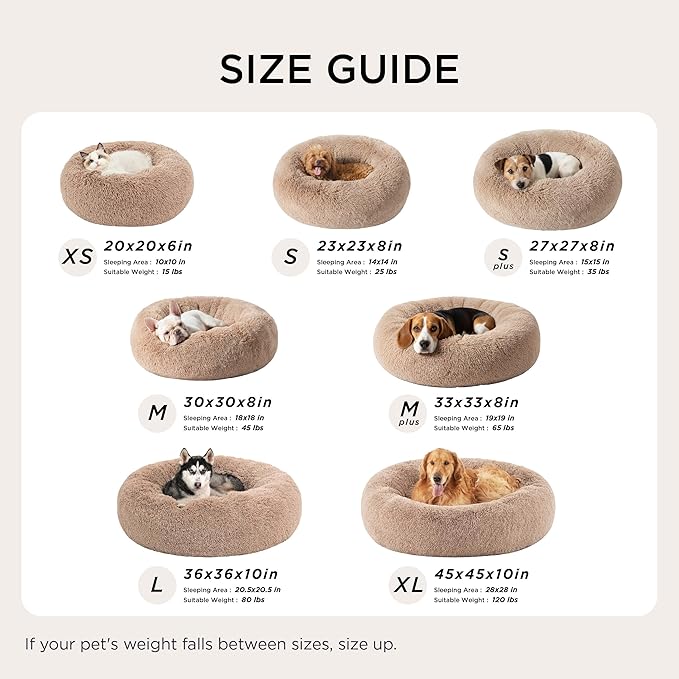 Bedsure Calming Cat Beds for Indoor Cats - Small Cat Bed Washable 20 inches, Anti-Slip Round Fluffy Plush Faux Fur Pet Bed, Fits up to 15 lbs Pets, Copper