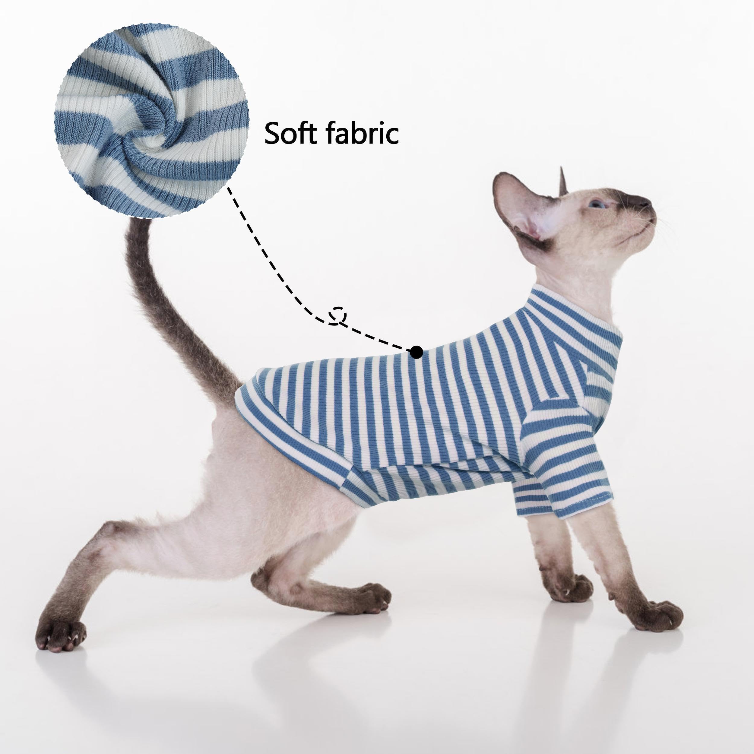 PUMYPOREITY Sphynx Cat Clothes, Soft Hairless Shirt With Sleeves, Stretchy Sweater, Pullover Pajamas Jumpsuit, Turtleneck Outfit for Sphynx Cornish Rex, Devon Rex, Blue, L