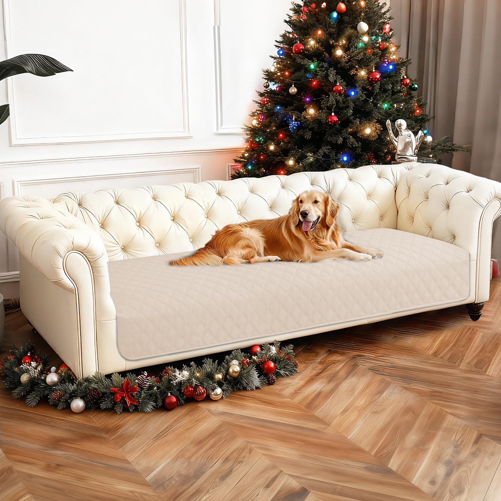 CYCMACO Waterproof Dog Blanket, Non-Slip Soft Pet Bed Cover, Couch Cover for Dogs Washable, Protects Sofa, Furniture, Crate, Car, Tear Resistant Leakproof Pet Blanket (30x70 Inch, Beige)