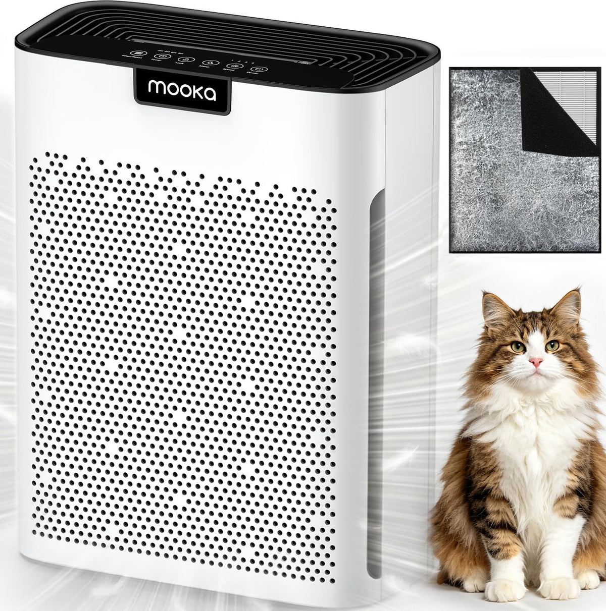 MOOKA Air Purifier for Home Bedroom Large Room 2200 Ft², HEPA Filter, Black