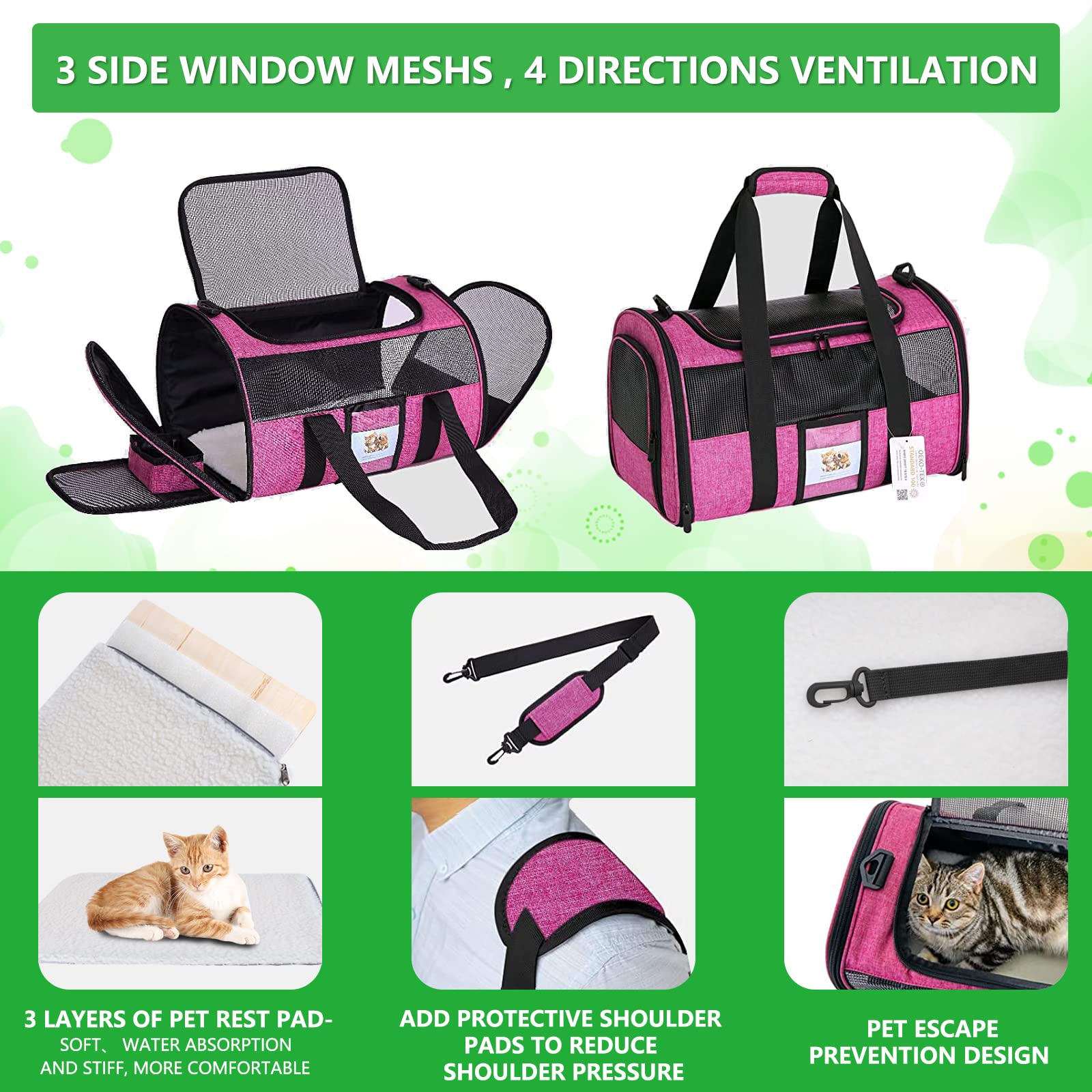 SECLATO 20 Inch Large Cat Carrier for Cats Up to 25 lbs, Extra Large Soft Sided Dog Travel Carrier - Collapsible, Airline Approved Size for 2 Cats with Removable Washable Mat & Food Bowl (Red)