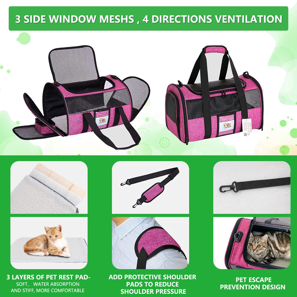 SECLATO 20 Inch Large Cat Carrier for Cats Up to 25 lbs, Extra Large Soft Sided Dog Travel Carrier - Collapsible, Airline Approved Size for 2 Cats with Removable Washable Mat & Food Bowl (Red)