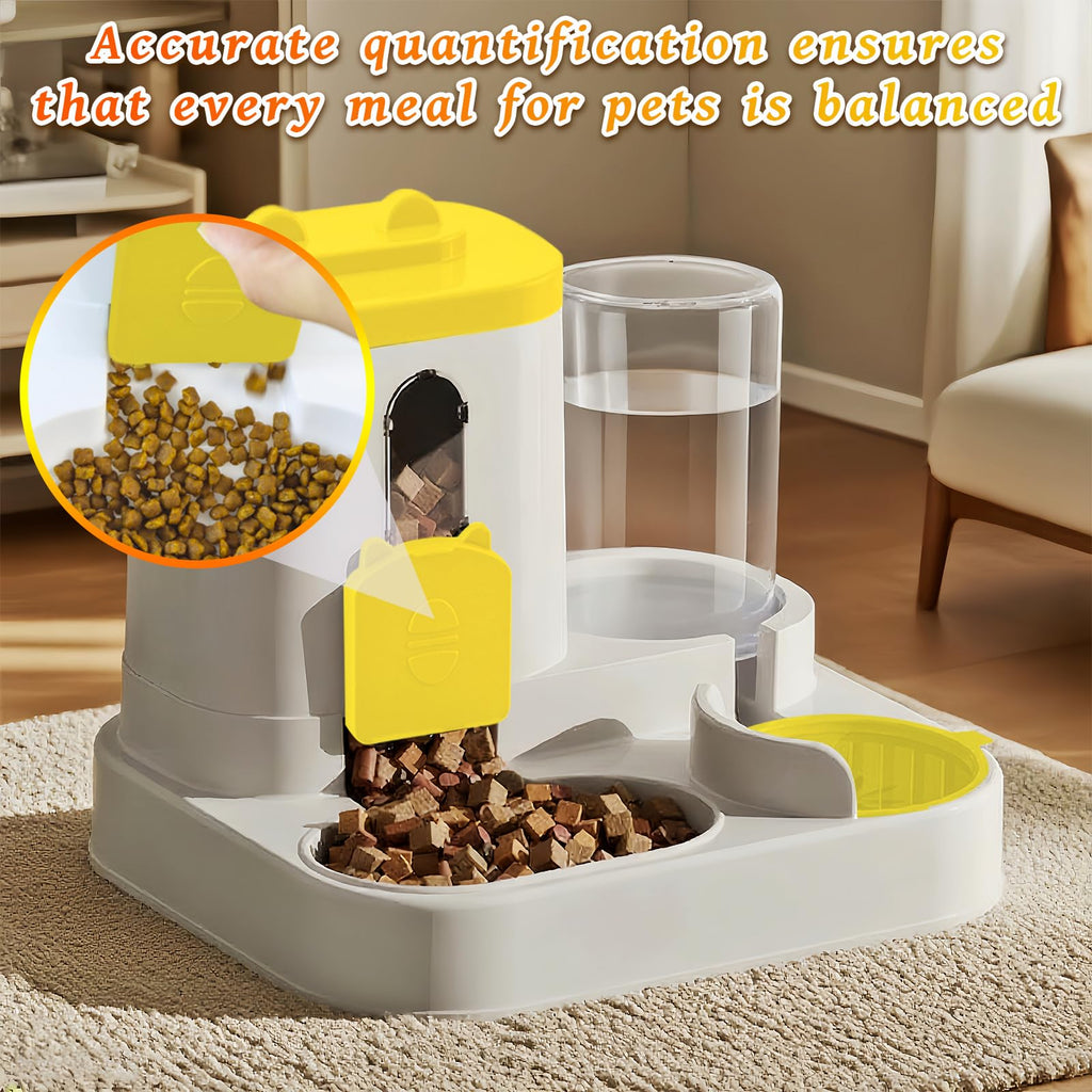 Gravity Cat Feeder and Water Dispenser, 2 in 1 Automatic Cat Feeder, 2 Pack Large Capacity Self Feeding for Small Medium Dog Puppy Kitten （Yellow）