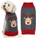 Dog Christmas Sweater Xmas Pet Clothes Cute Gray Reindeer Holiday Puppy Cat Costume New Year Gifts for Small Medium Large Dogs Jumpers (M, Gray Reindeer)