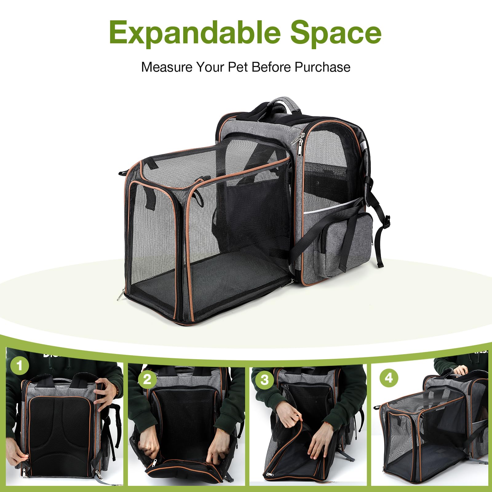 Lekebobor Extra Large Cat Backpack Carrier Expandable Pet Carrier Backpack for Small/Medium Dogs and Medium/Large Cats, Grey