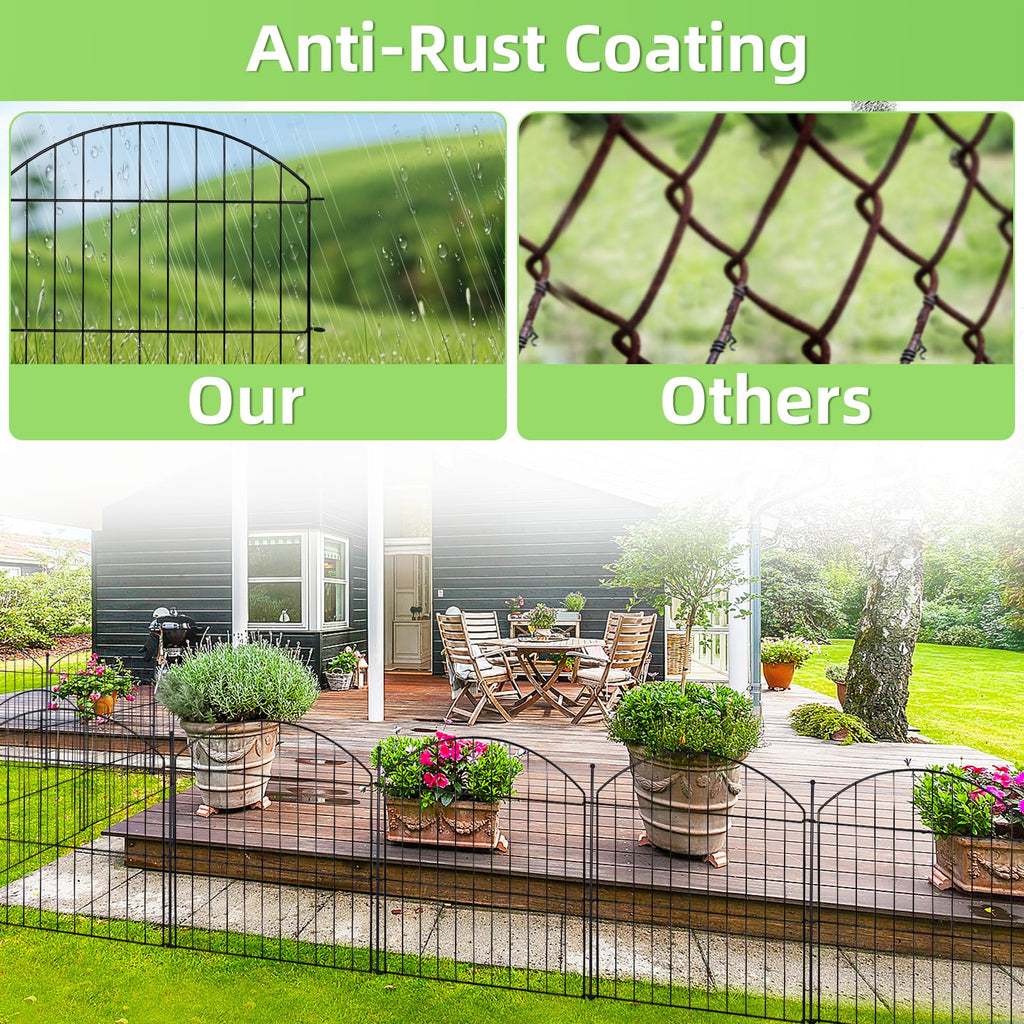 Decorative Garden Fence 24in (H) x10ft (L), 5 Pack No Dig Fence Animal Barrier for Dog with Lock, Arched Flower Bed Edging, Wire Border Panel Fencing for Yard Patio Outdoor Decor