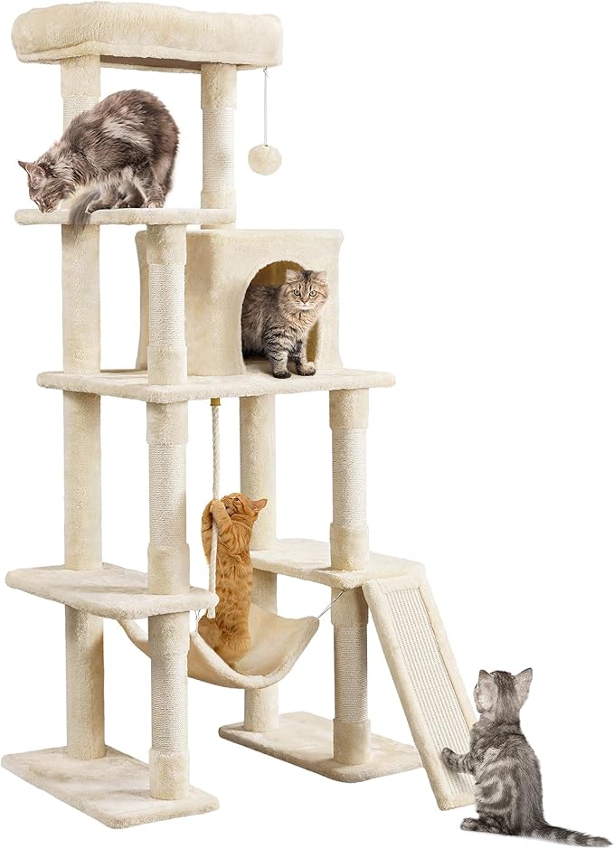 Yaheetech 63in Sturdy Large Cat Tree for Indoor Heavy Cats, Tall Tower