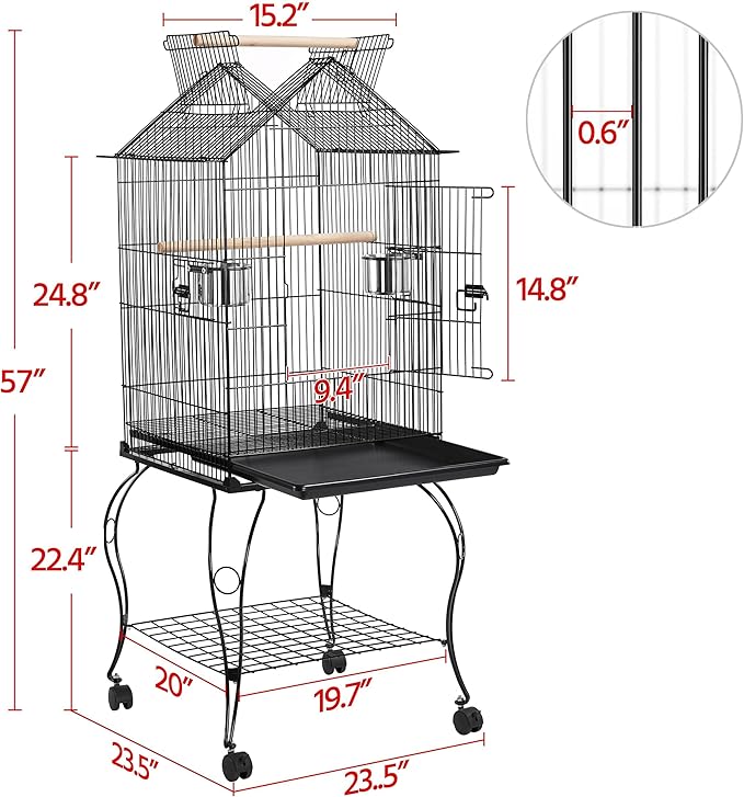 Yaheetech 57" Open Top Bird Cage with Detachable Rolling Stand & Storage Shelf, Parrot Cage for Cockatiels, Quaker, Conures, Caique & Small to Medium Parrots