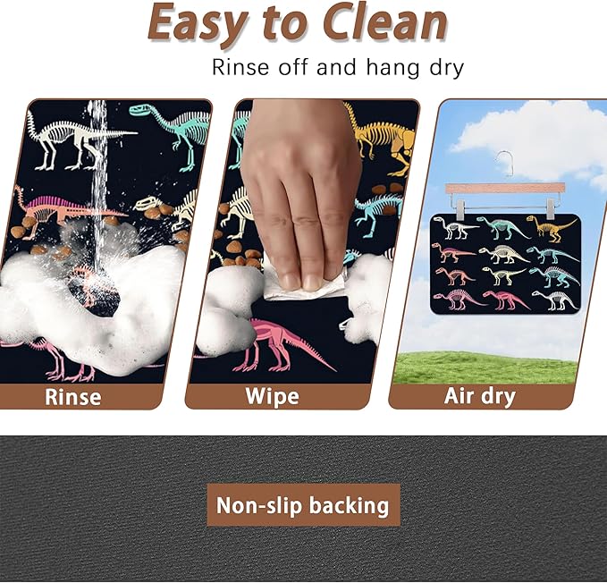 Dinosaur Skeleton Dog Cat Food Mat,Vintage Color Absorbent Pet Feeding Mat with Rubber Backing,Non-Slip Water Bowl Placemat,Indoor Pet Accessories Supplies 16"x24"