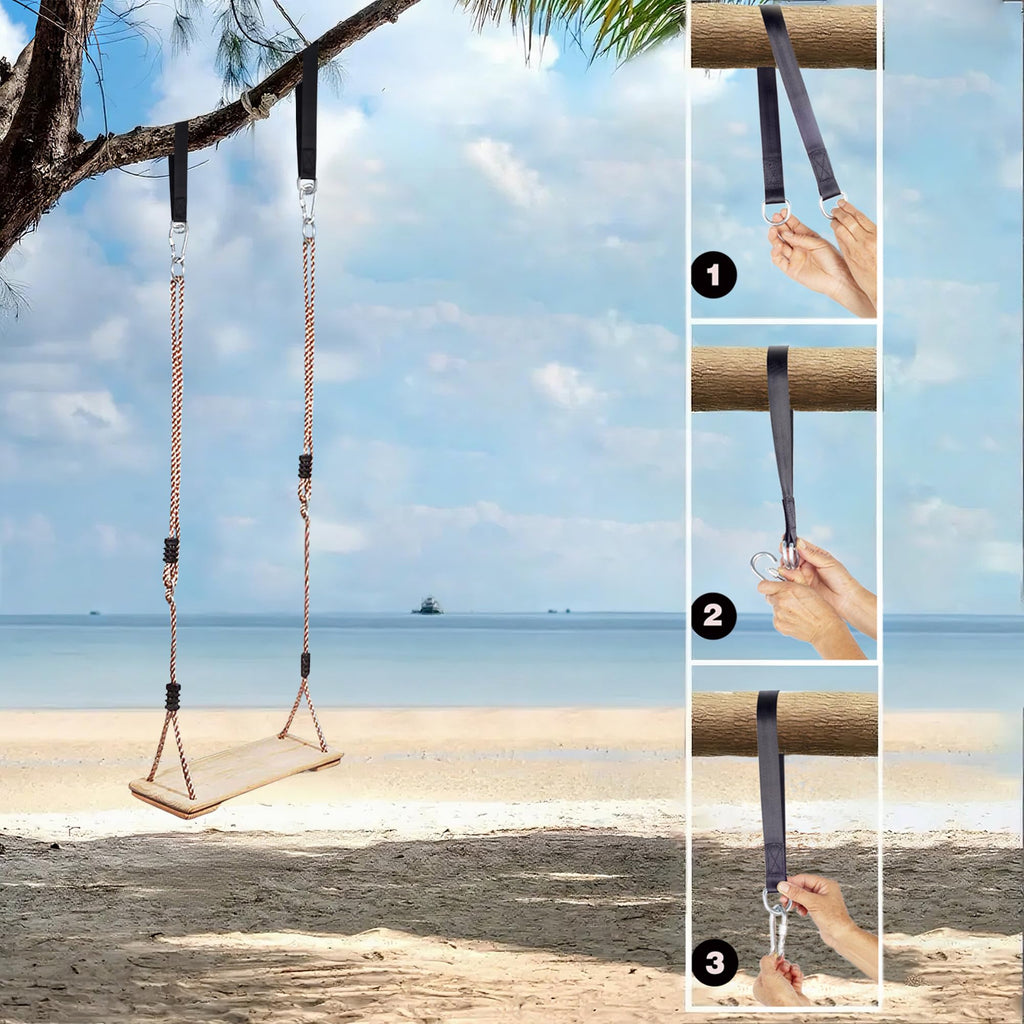 NOSTIFY Wooden Swing Seat, Nostalgic Outdoor Wood Swing for Kids, Tree Straps Set Accessories for Backyard Patio Garden Playground, Height Adjustable (Raw wood)