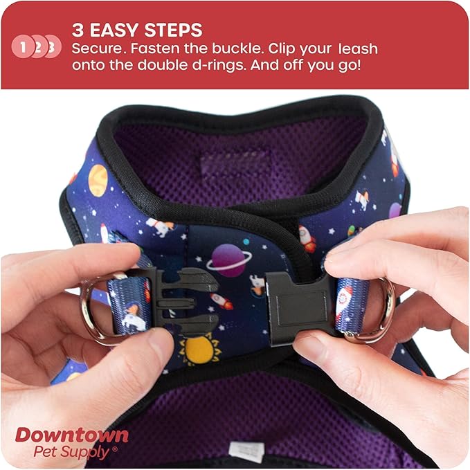Downtown Pet Supply Step-in Dog Harness – No Pull, Adjustable Padded Mesh with Reflective Trim, Secure Buckle Strap – Comfortable & Breathable Small Dog Harness, Medium, Space