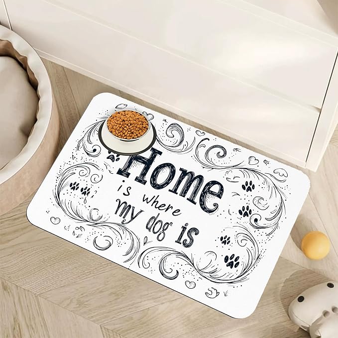 Cat Gradient Paw Print Dog Food Mat for Floors,Absorbent Pet Food and Water Bowl Mats,Non-Slip Pet Feeding Mat,Pet Supplies 12" x 20"