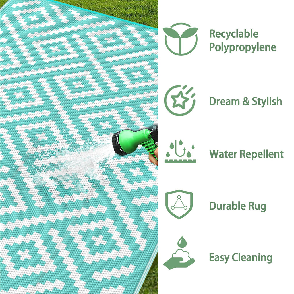GENIMO Outdoor Rug, Waterproof Plastic Rugs for Patio, 6'x9' Mist Blue