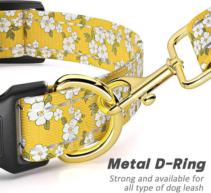 TMOODEL Reflective Dog Collar for Small Dogs, Cute Flower Theme Adjustable Heavy-Duty Nylon Puppy Collar for Boy and Girl Female, Soft Pet Accessories with Quick Release Buckle, Yellow