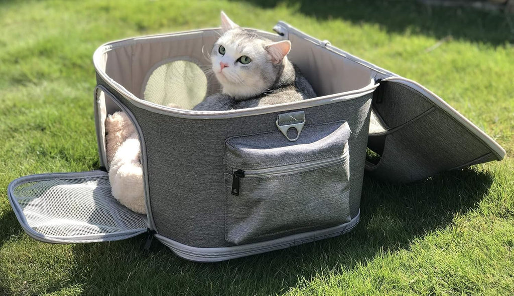 Large Fat Cat Carrier Fit up to 20 Pounds, Small Puppy Pet Travel Carrier, Car Seat Secure and Collapsible Soft Side Carrier Airline Approved Under Seat