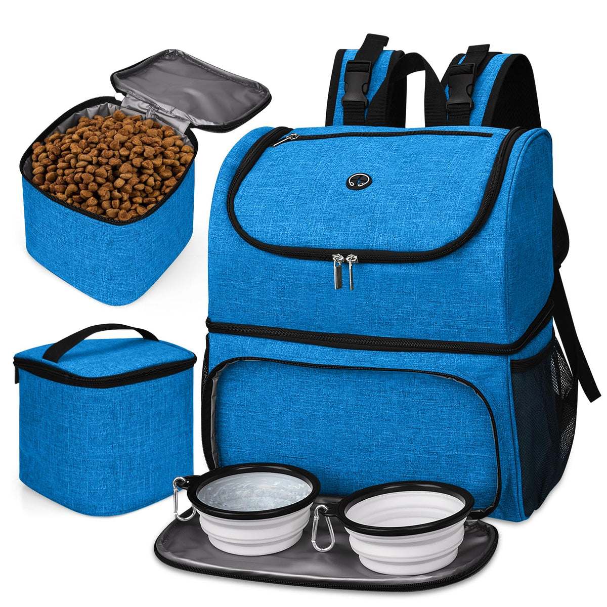 BAGLHER丨Dog Travel Bag, Airline Approved Pet Supplies Backpack, Dog Travel Backpack Accessories Set with 2 Silicone Collapsible Bowls and 2 Food Baskets. Purple