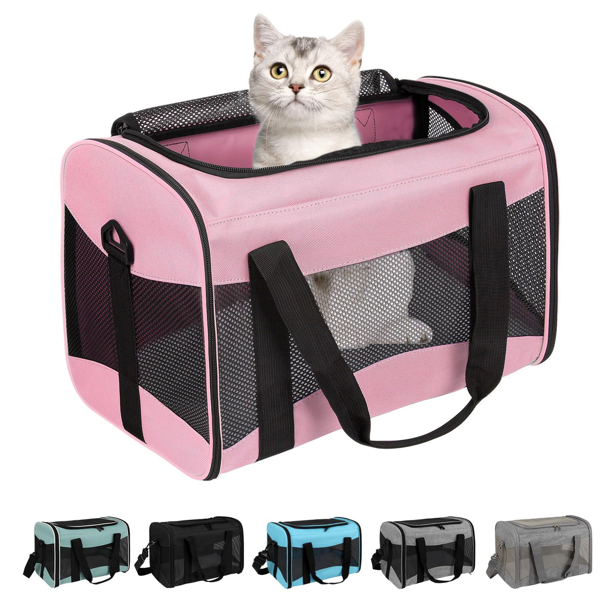 Cat Carrying Case - Pet Carrier Airline Approved, Protable and Breathable Pet Travel Carrier Removable Fleece Pad, Collapsible Cat Carrier Dog Carrier for Medium Cats Small Cats Dogs (Small, Black)