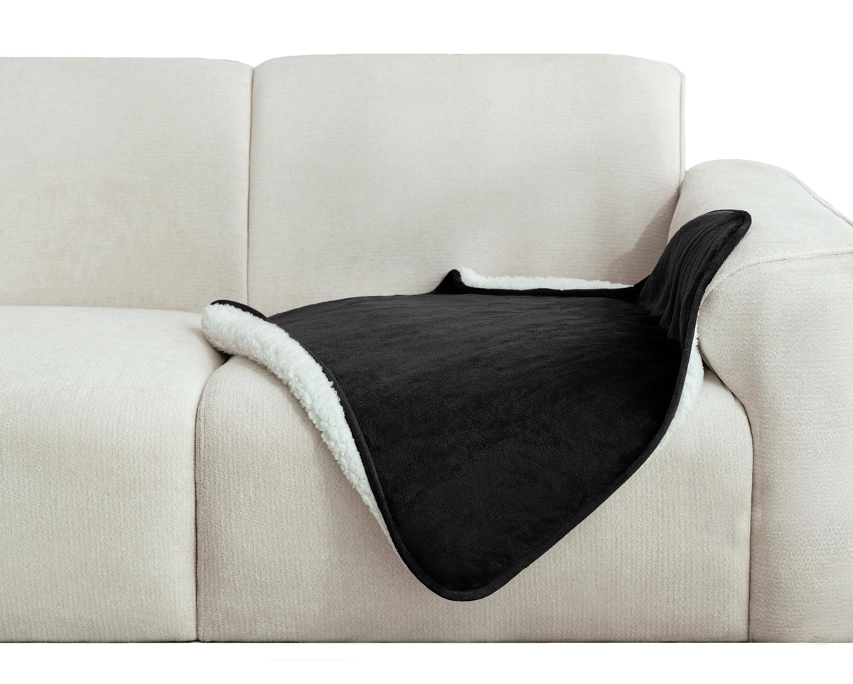 gogobunny Waterproof Bed Blanket, Reversible Sherpa Fleece Throw Blanket for Dog Puppy Cat, Furniture Cover Protects Bed Couch Sofa from Liquid Pee and Pet Fur (Cream, 90x108 inches)