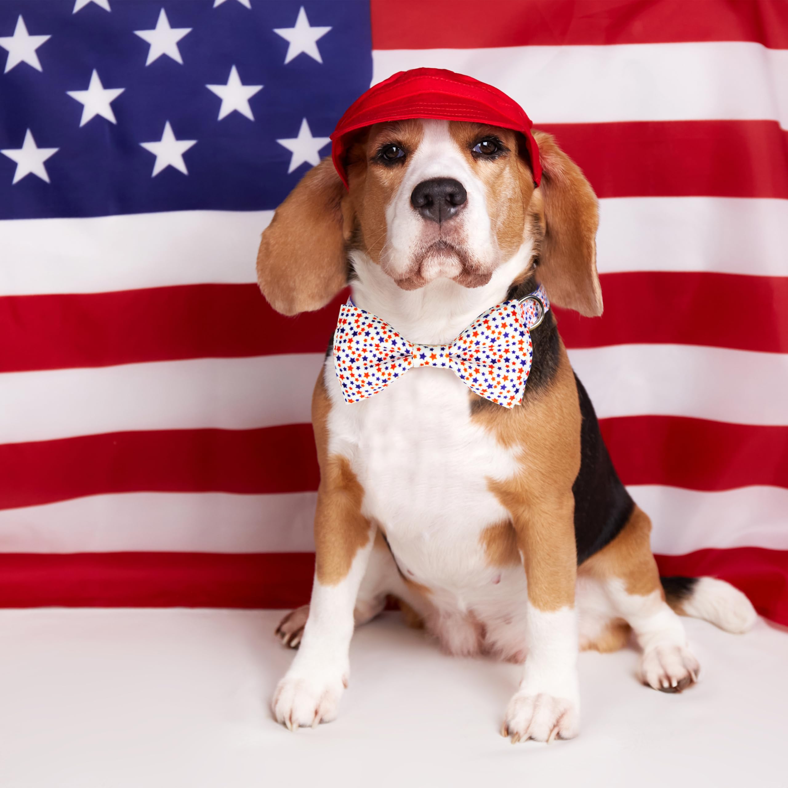 4th of July Dog Collar and Bow Tie Set Adjustable Pet Collar for Small Medium Large Dogs Independence Day Dog Accessories for Boys & Girls Red White Blue USA Theme