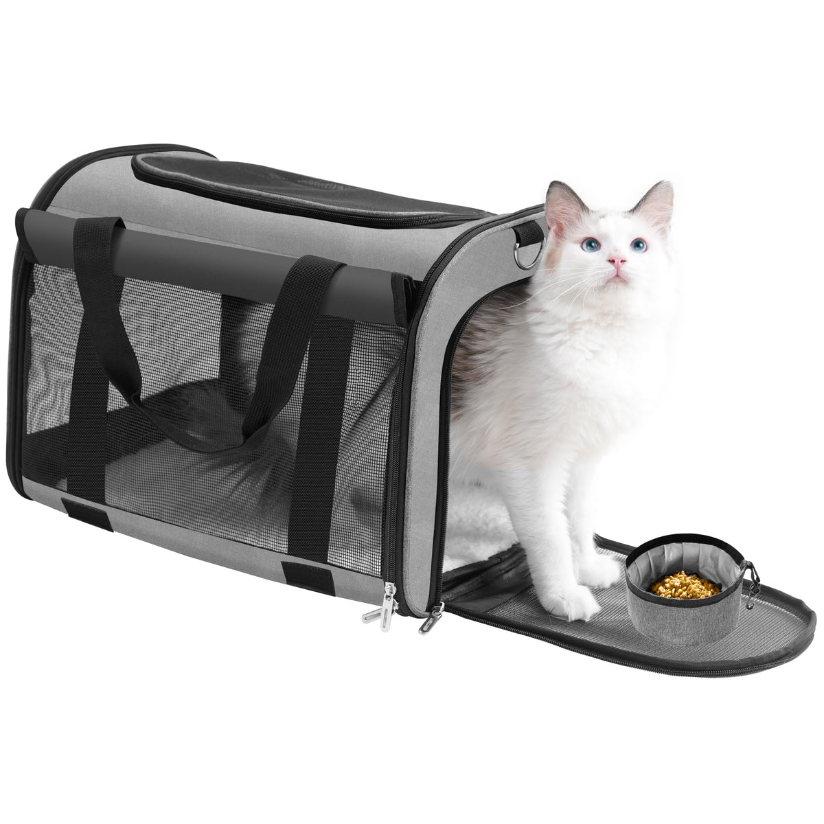 TWDEPART Cat Carrier Backpack - Multifunctional, Firm & Foldable with Roll-Up Shade, Breathable Design Includes Collapsible Bowl and Cushion (Blue)