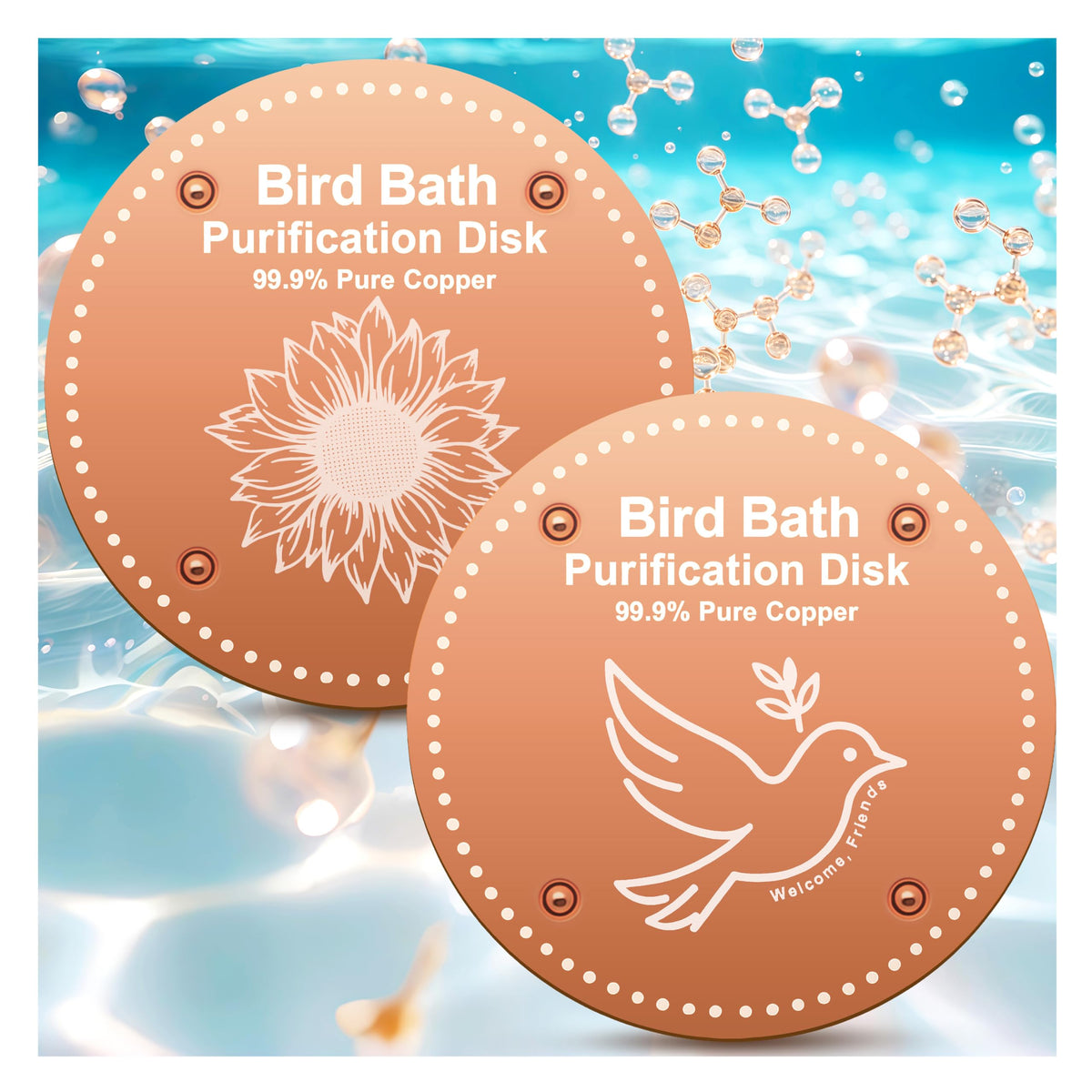 OICEME Bird Bath Purification Disk Pure Copper Outside Winter Solar Power Birdbath Wild Hummingbird Pedestal Fountain Cleaner Outside Humming Feeder Cage Dispenser Heater Outdoor Concrete Winter 3PCS