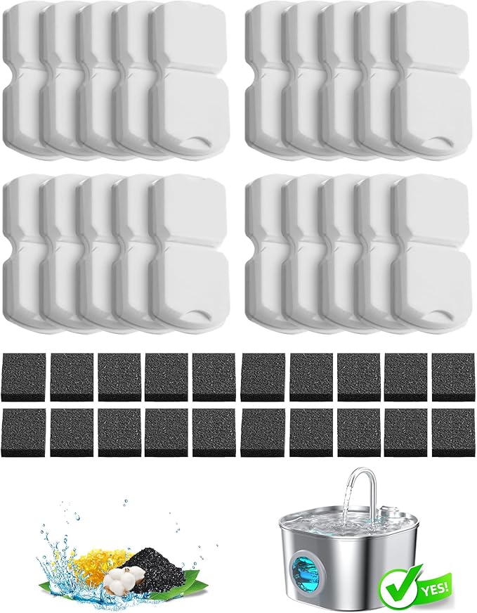 Cat Water Fountain Filter Replacement: 6Pack Pet Fountain Filters of 6 Carbon Filters & 6 Sponges - Use for HOOISE GIOTOHUN ATMZIQXR IHOUONE KOOGMOON 74oz Automatic Pet Fountain Cat Water Dispenser