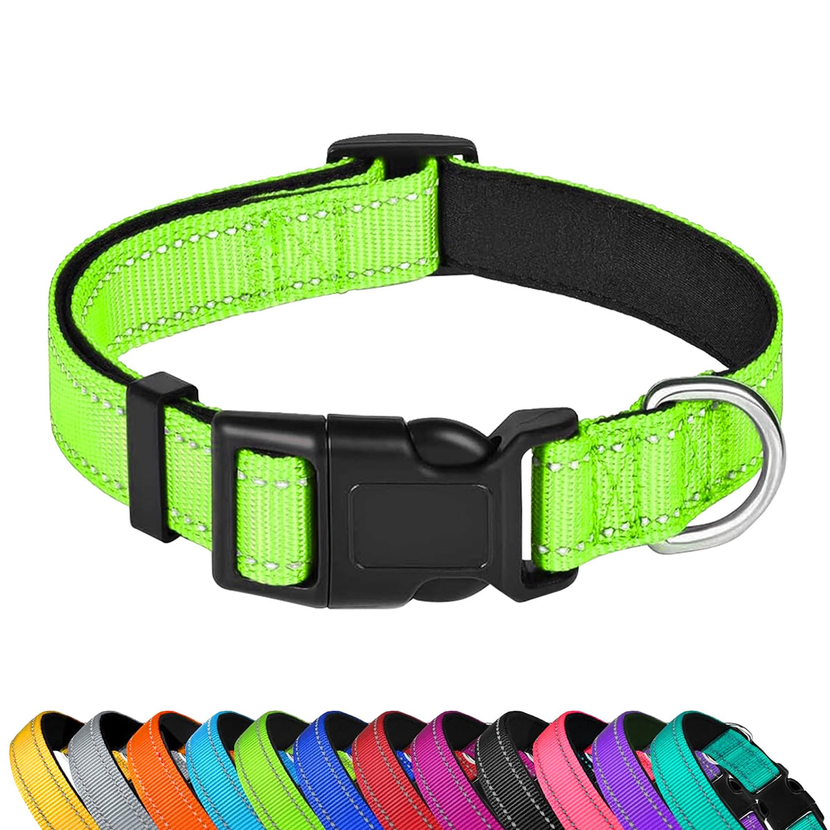 PWOD Reflective Dog Collar, Adjustable Soft Neoprene Padded,Light Pink,S