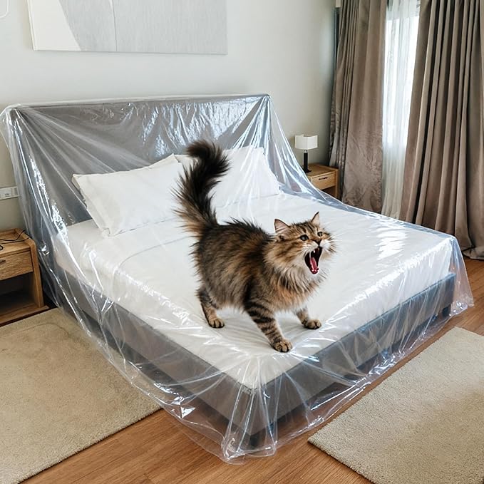 KeMioYuXin Plastic Bed Cover - Waterproof Furniture Sofa Couch Protector from Cat Full Extra Large King Queen Bed Storage Dust Cover for Moving