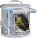 Cylindrical Portable Bird Carrier Travel Cage with Stands and Tray (Grey, Medium Carrier)
