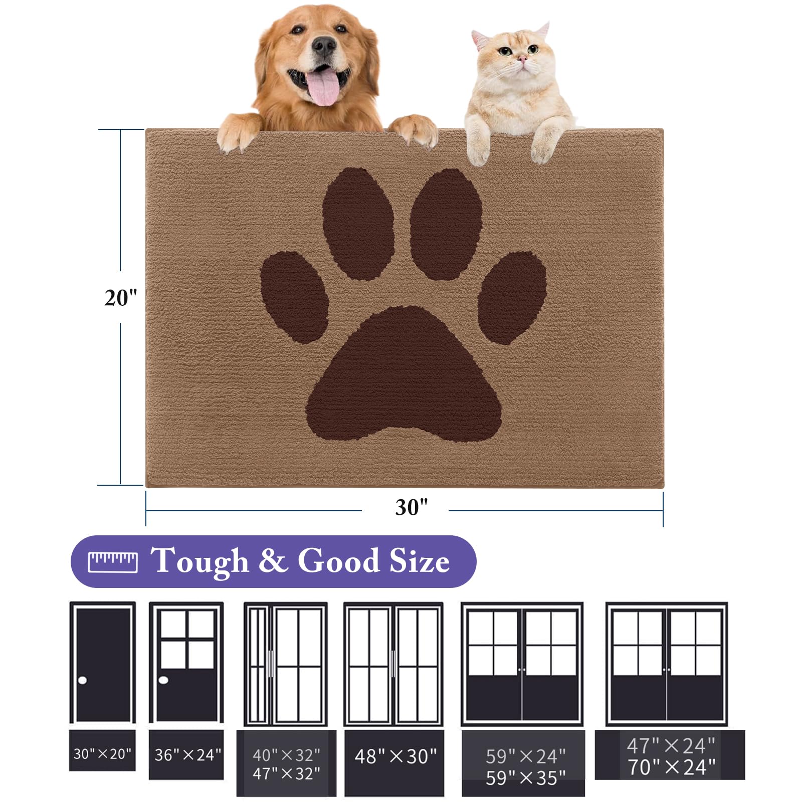 Buganda Dog Door Mat for Muddy Paws 30x20, Absorbent Doormat for Inside