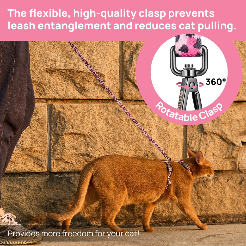 PetThem Adjustable Cat Harness and Leash Set Escape Proof (Pink)