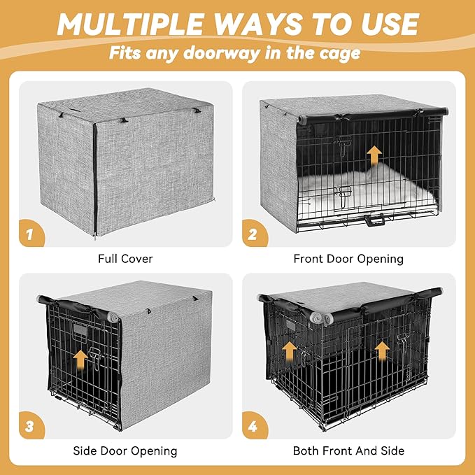 Dog Crate Cover - Double Door Waterproof Pet Kennel Cover, Durable 600D Polyester Protective Cage Cover for 30 Inch Dog Crate - Grey