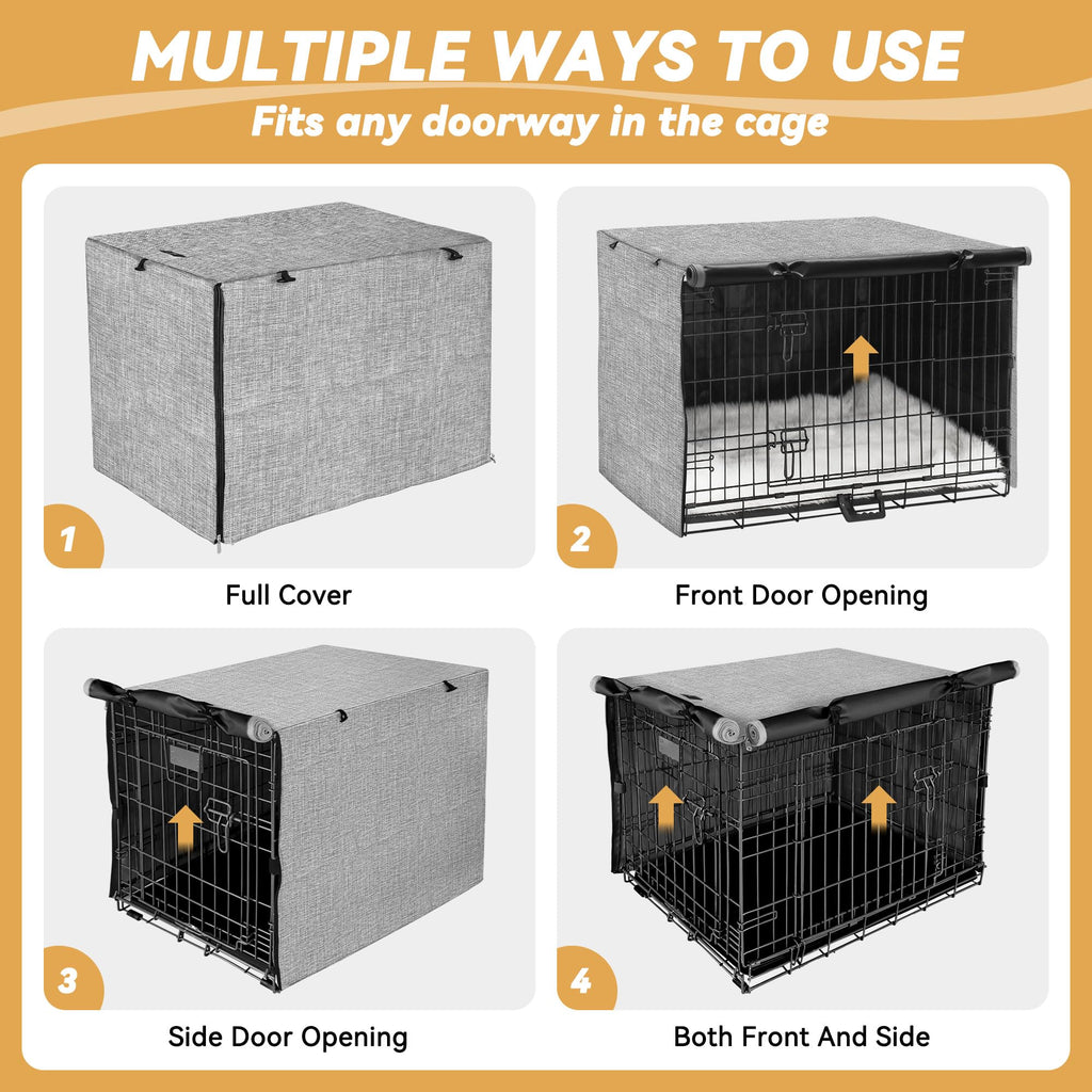 Dog Crate Cover - Double Door Waterproof Pet Kennel Cover, Durable 600D Polyester Protective Cage Cover for 24 Inch Dog Crate - Grey