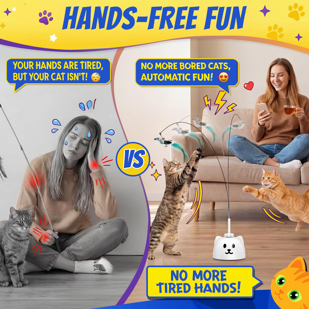CATPICK Automatic Interactive Cat Toy, Flying Bird Wand for Indoor Cats