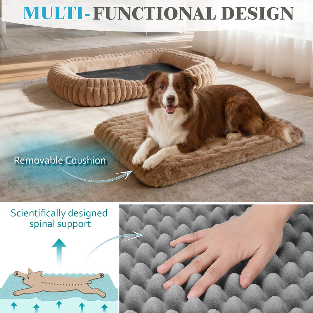 KISIMUY Orthopedic Dog Bed, Washable Soft Furry Pet Bed & Anti-Slip Bottom