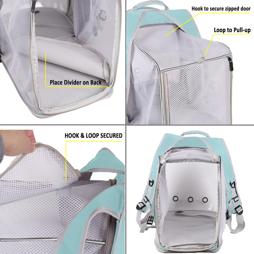 Square Back Extension Pet Backpack Carrier for Cat and Small Puppy up to 12 Pounds, Clear Space Capsule Astronaut Transparent Bubble Window Backpack to Carry and Transport Cat to Vet and Traveling