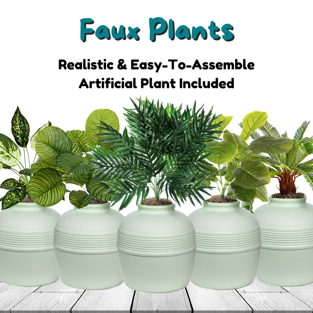 Good Pet Stuff Original Hidden Litter Box Planter, Decorative Cat Litter Enclosure, Carbon Filter, Faux Plant, Round Design, Easy to Clean, Base Kit, Palm Plant, Mint Green