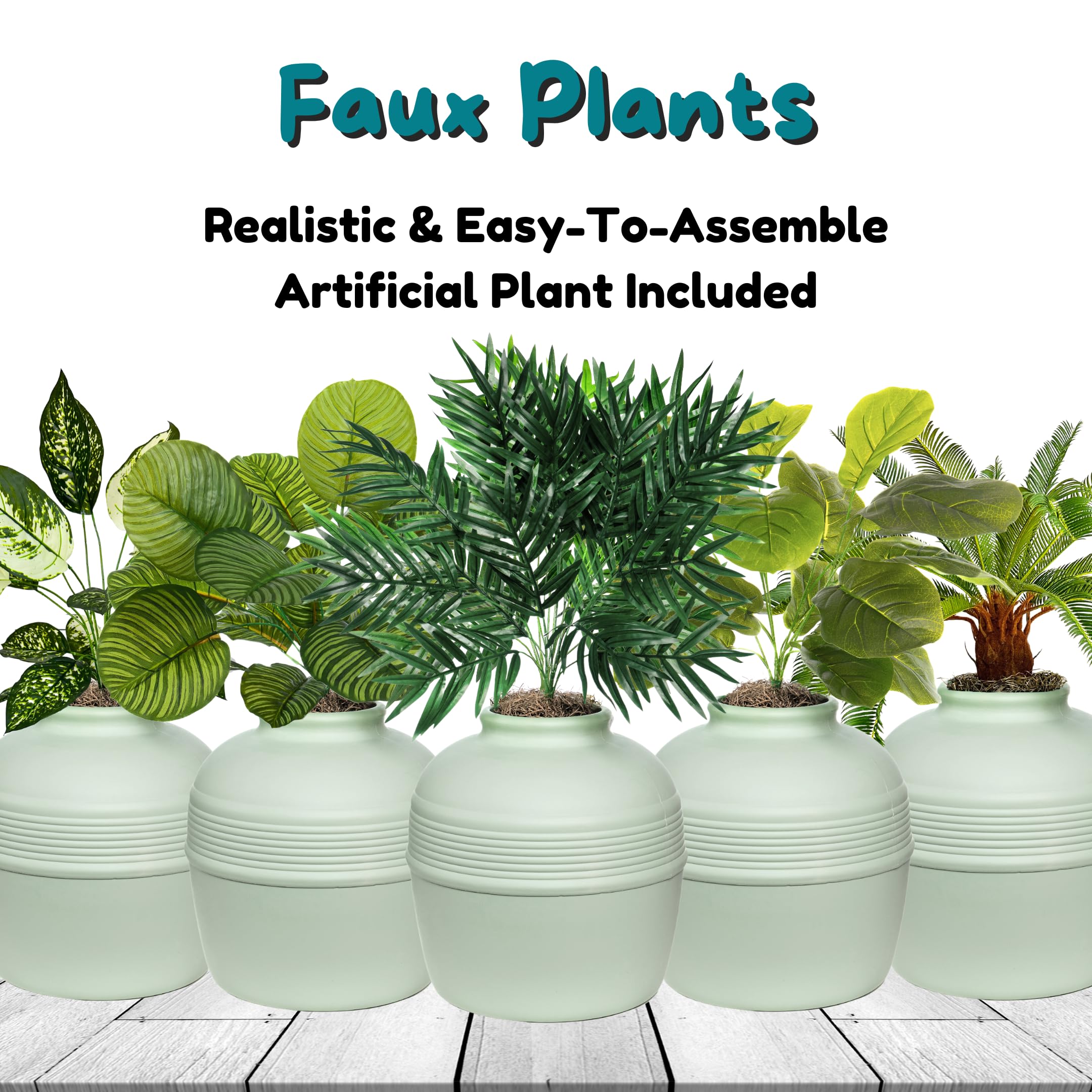 Good Pet Stuff Original Hidden Litter Box Planter, Decorative Cat Litter Enclosure, Carbon Filter, Faux Plant, Round Design, Easy to Clean, Base Kit, Palm Plant, Mint Green