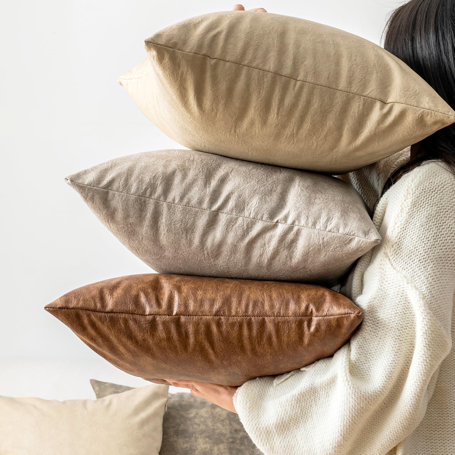 GEGELICA Pack of 2 Faux Leather Decorative Throw Pillow Covers 18X18 Inch