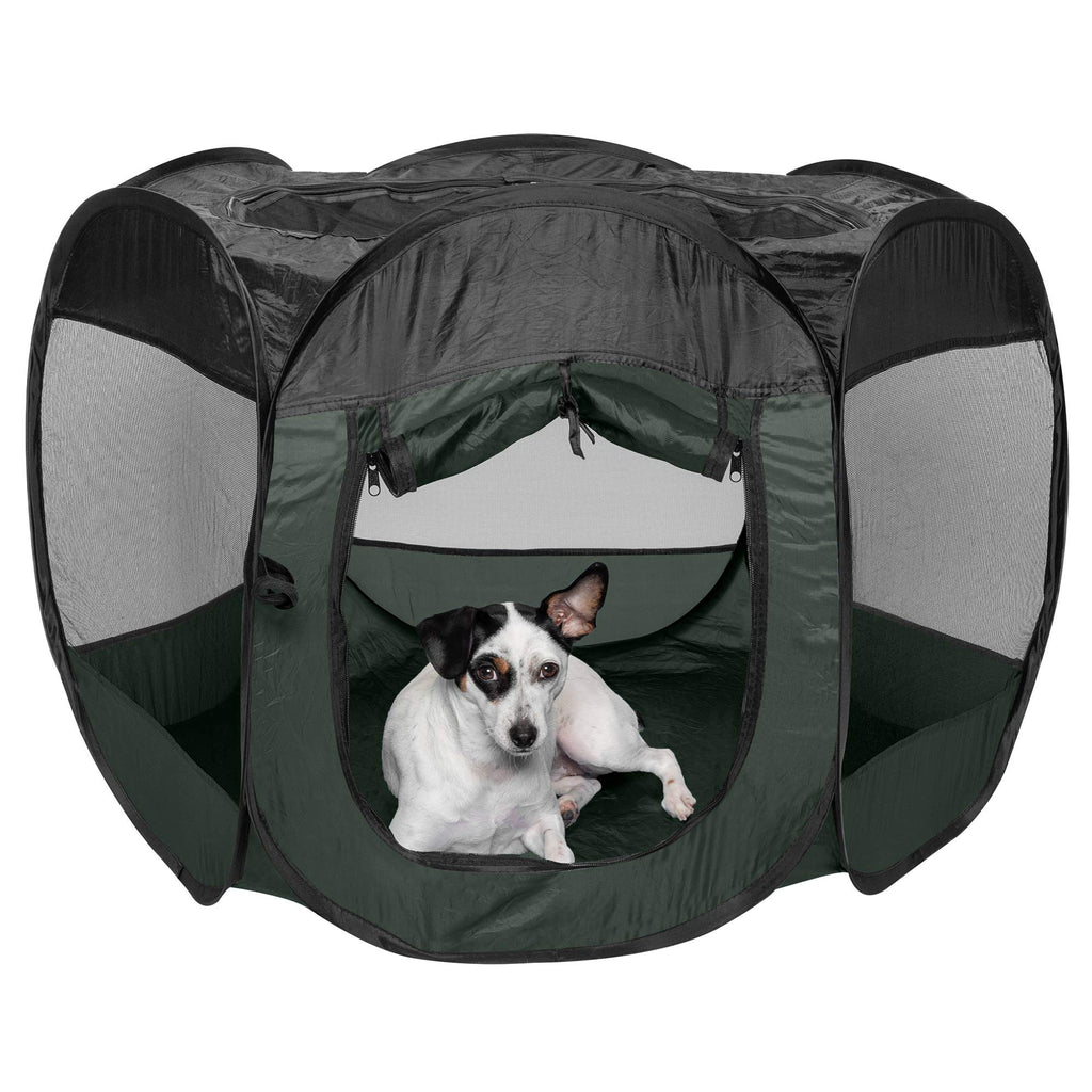 Furhaven Portable Dog Playpen Cat Tent, Pet playground,Kennel foldable indoor outdoor zippered puppy crate - Hunter Green, Medium