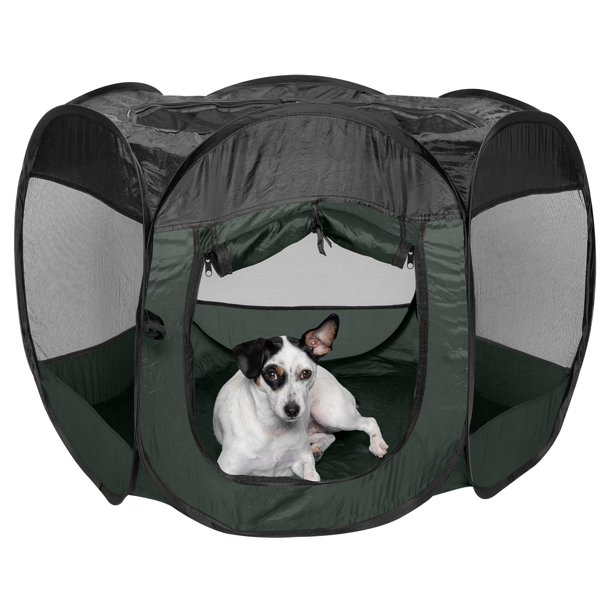 Furhaven Portable Dog Playpen Cat Tent, Pet playground,Kennel foldable indoor outdoor zippered puppy crate - Hunter Green, Medium