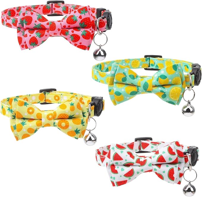 XLSXEXCL 4 Pack Cat Collar with Bow Tie Breakaway Fruit Cat Collars