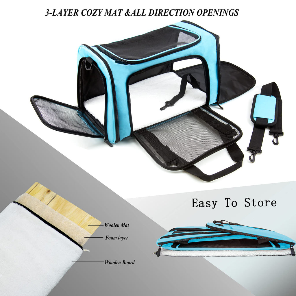 NextFri Soft Sided Carrier for Small Medium Cats Dogs,TSA Airline Approved Collapsible Travel Pet Carrier Medium Blue